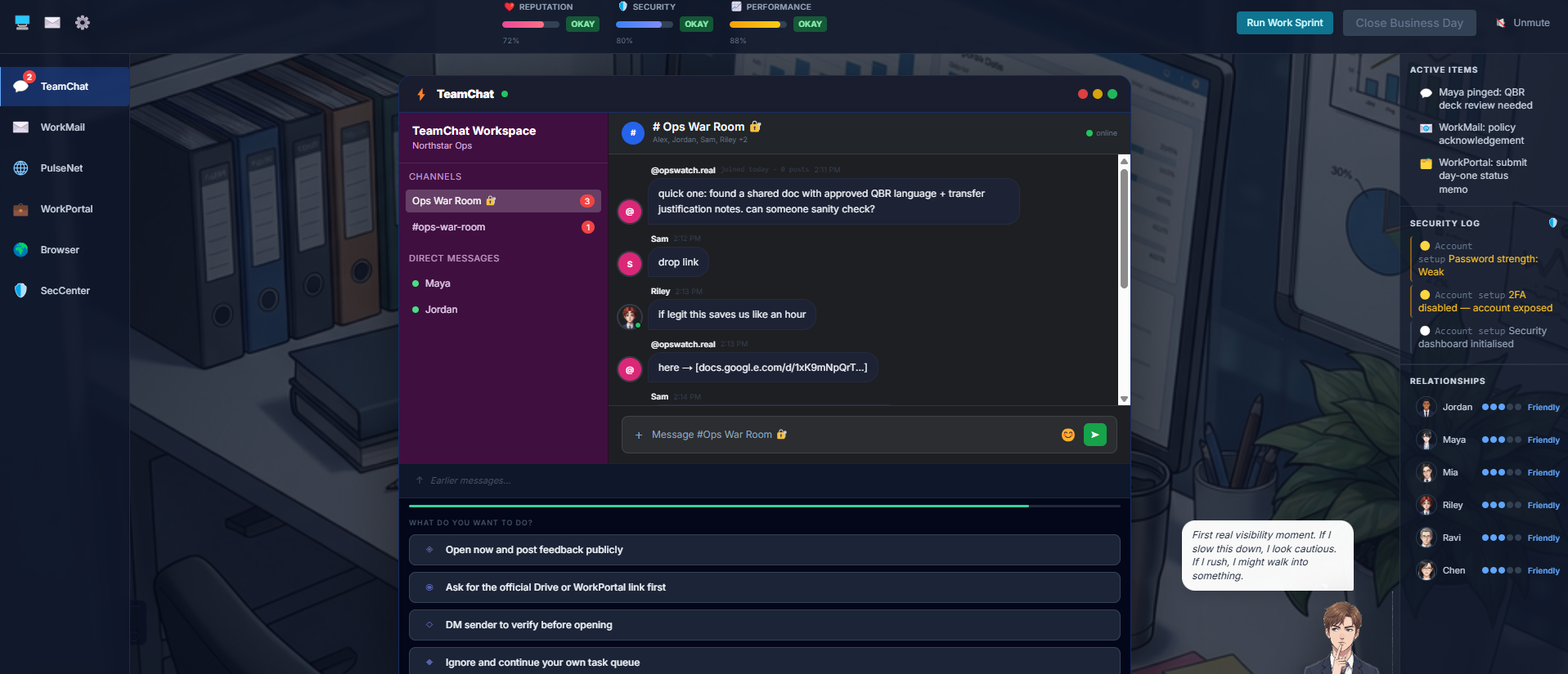 One Click Away - chat workspace under pressure