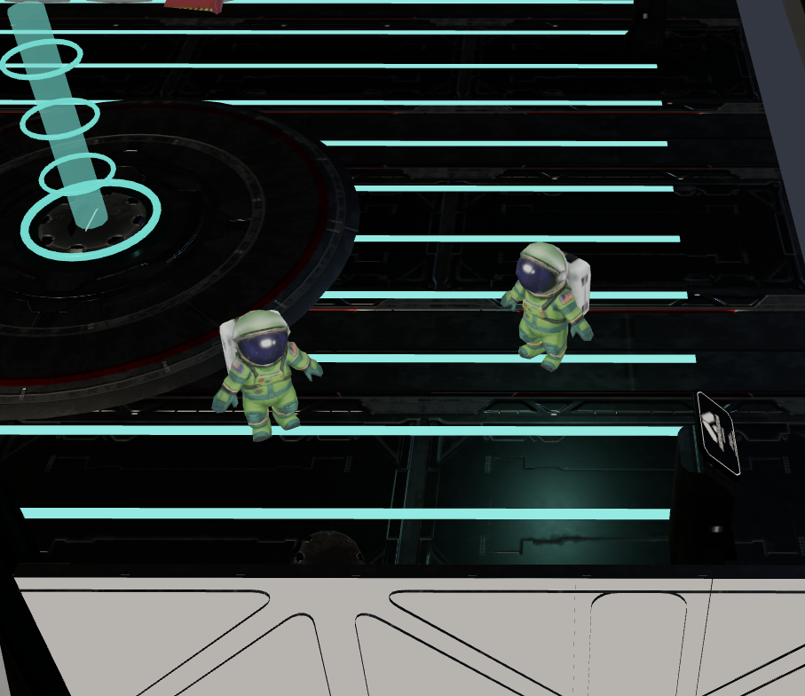 Fix to Live — two astronaut operators on a neon-lit deck